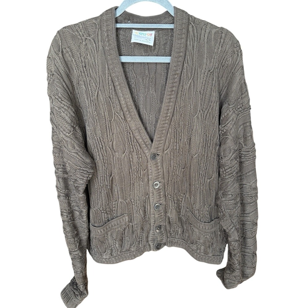 Coogi Large Brown‎ Mercerized Cotton 3D Textured Knit Sweater Vtg Australia